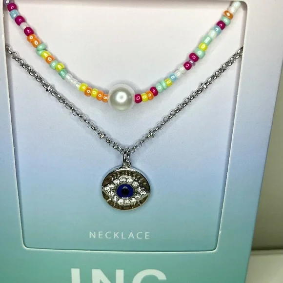 INC International Concepts Mixed Bead and Evil Eye Pendant Necklaces 2 Pc Set - Picture 4 of 11
